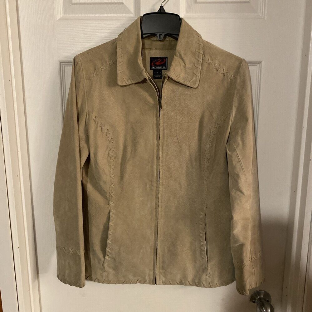 Roper Leather Jacket Size Medium Beige Western Whip Stitch Ultra Soft